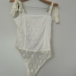 LeLis white star bodysuit Large NWT